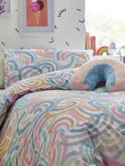 Teal Blue Abstract Rainbow Printed Polycotton Duvet Cover and Pillowcase Bedding - Image 5 of 8