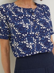 FatFace Blue Jodie Geo Batik Blouse - Image 4 of 5