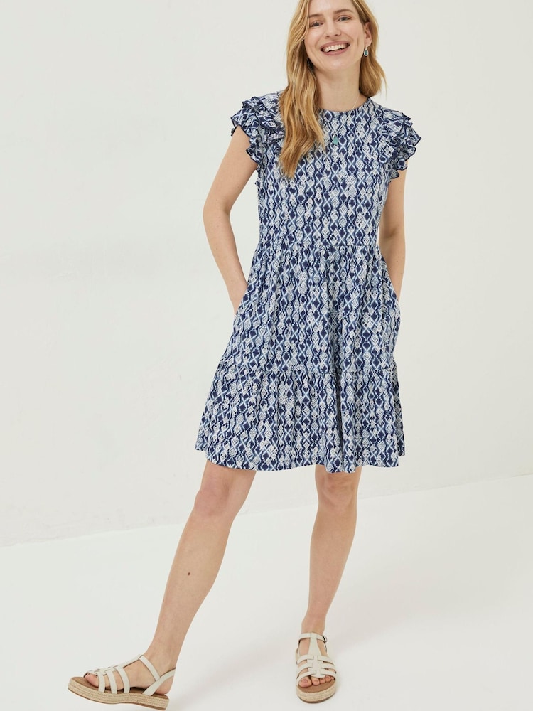 FatFace Blue Laurie Geo Jersey Dress - Image 1 of 5