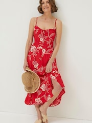 FatFace Red Ariel Batik Midi Dress - Image 1 of 5