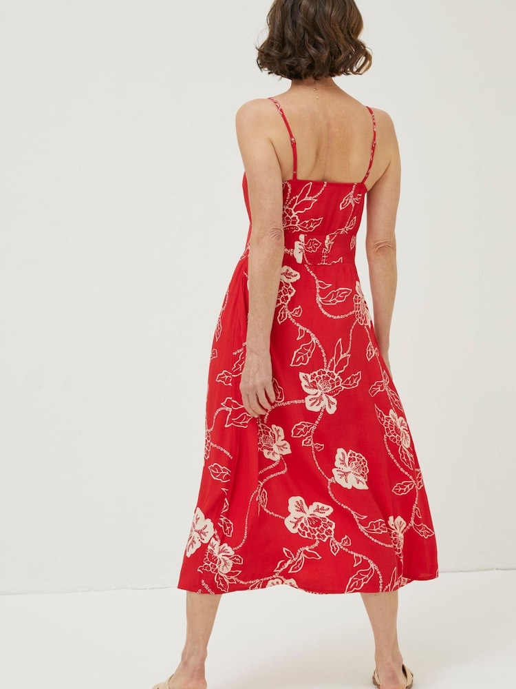FatFace Red Ariel Batik Midi Dress - Image 2 of 5