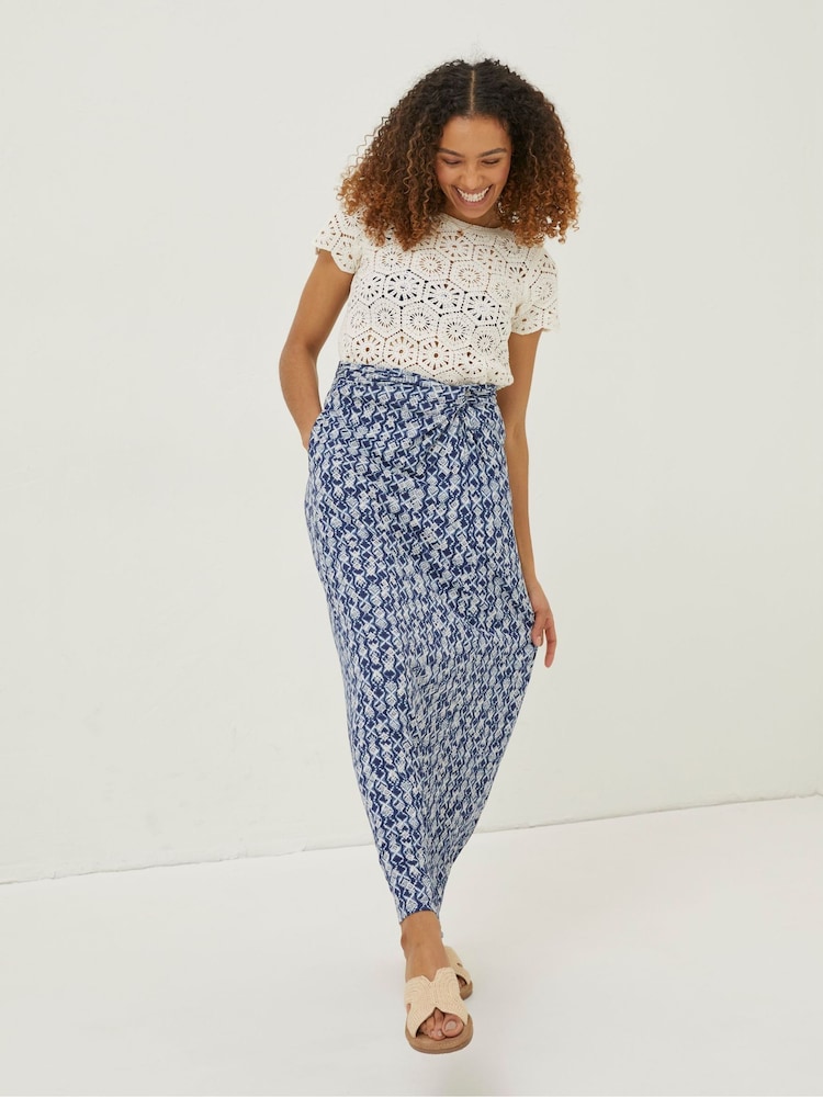 FatFace Blue Shona Geo Maxi Skirt - Image 1 of 5