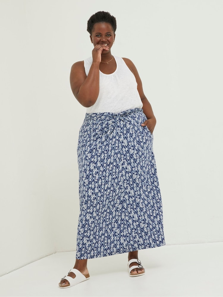 FatFace Blue Shona Geo Maxi Skirt - Image 3 of 5