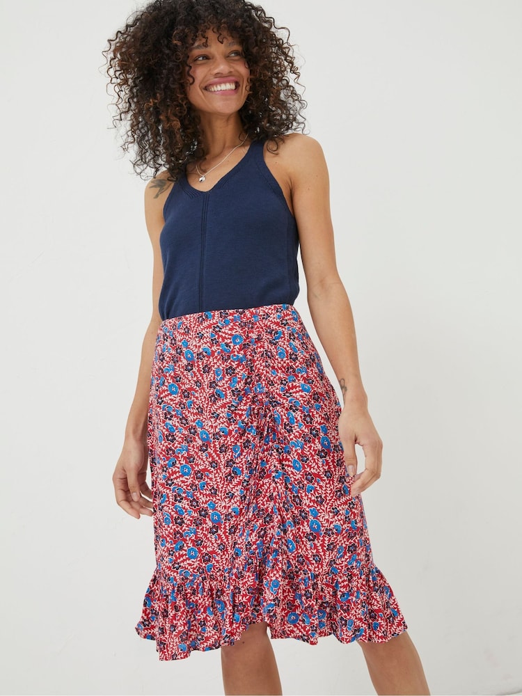 FatFace Red Cece Woodblock Meadow Skirt - Image 1 of 5