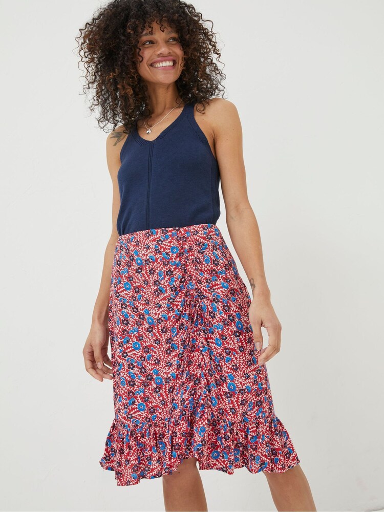 FatFace Red Cece Woodblock Meadow Skirt - Image 1 of 5 FatFace Red Cece Woodblock Meadow Skirt - Image 1 of 5