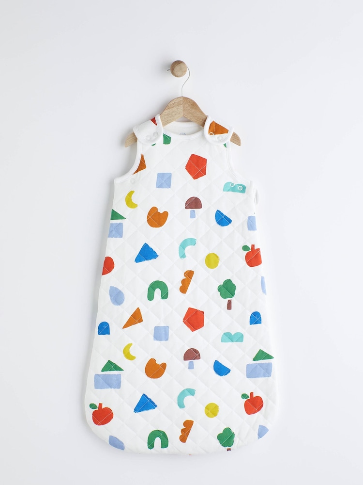 White Quilted Abstract Shapes Baby 2.5 Tog 100% Cotton Sleep Bag - Image 1 of 11