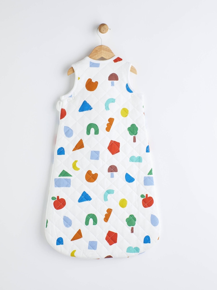 White Quilted Abstract Shapes Baby 2.5 Tog 100% Cotton Sleep Bag - Image 2 of 11