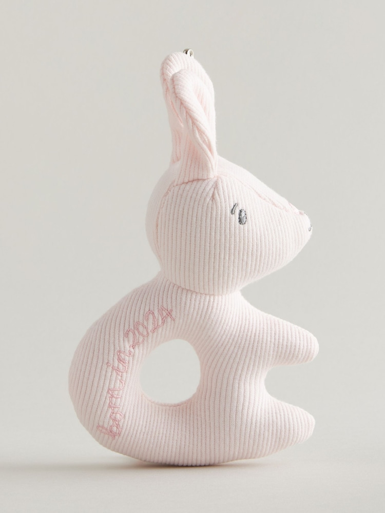 Born in 2024 Pink Bunny Baby Rattle - Image 1 of 4