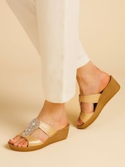 Pavers Gold Embellished Wedge Sandals - Image 1 of 6