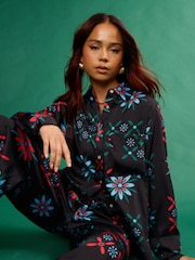 Another Sunday Long Sleeved Satin Oversized Shirt In Multi Print - Image 4 of 9