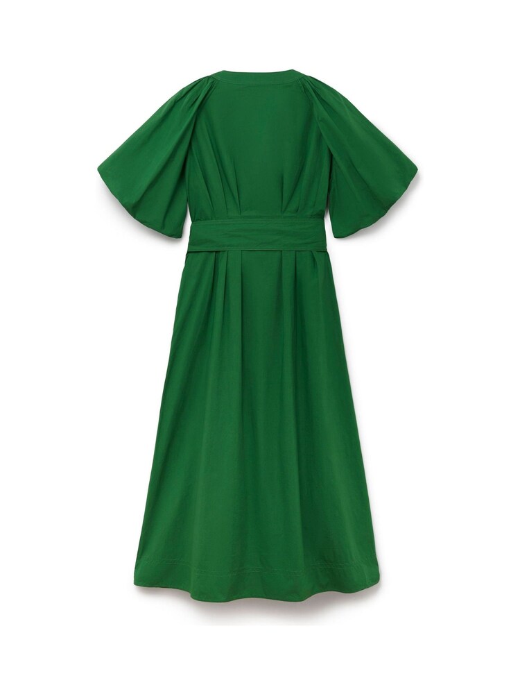 Another Sunday Green 100% Cotton Puff Sleeve Midi Dress with Tie Waist In White - Image 6 of 6
