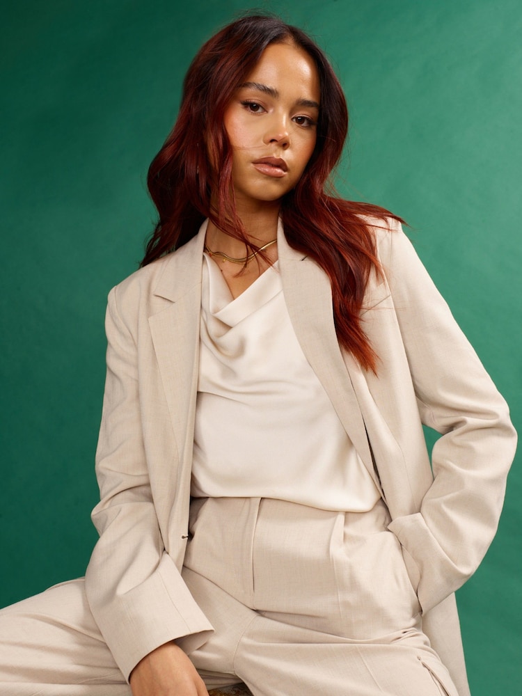 Another Sunday Oversized Linen Look Blazer In Stone - Image 1 of 6