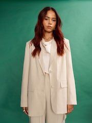 Another Sunday Oversized Linen Look Blazer In Stone - Image 2 of 6