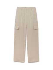 Another Sunday Linen Look Cargo Trousers With Wide Leg In Stone - Image 3 of 4