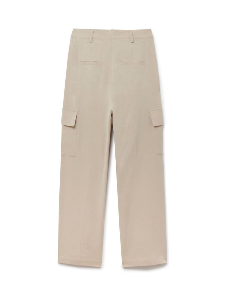 Another Sunday Linen Look Cargo Trousers With Wide Leg In Stone - Image 4 of 4