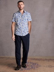 White/Blue Floral Signature Made With Italian Fabric Printed Short Sleeve Shirt - Image 2 of 7
