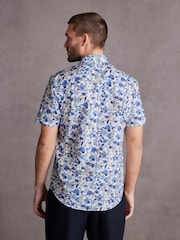 White/Blue Floral Signature Made With Italian Fabric Printed Short Sleeve Shirt - Image 3 of 7