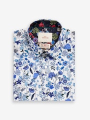 White/Blue Floral Signature Made With Italian Fabric Printed Short Sleeve Shirt - Image 5 of 7