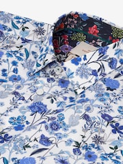 White/Blue Floral Signature Made With Italian Fabric Printed Short Sleeve Shirt - Image 6 of 7