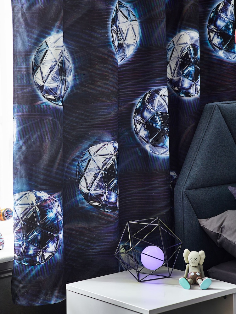 Black Digital Football Eyelet Blackout Curtains - Image 2 of 3