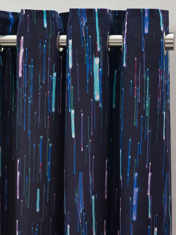 Navy Digital Dash Eyelet Blackout Curtains - Image 2 of 4