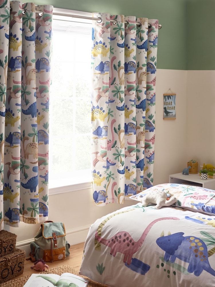 Natural Watercolour Dino Eyelet Blackout Curtains - Image 1 of 1