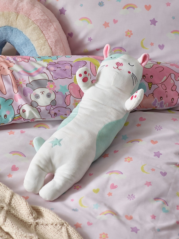 White/Blue Kawaii Cat Squidge Cushion - Image 1 of 3