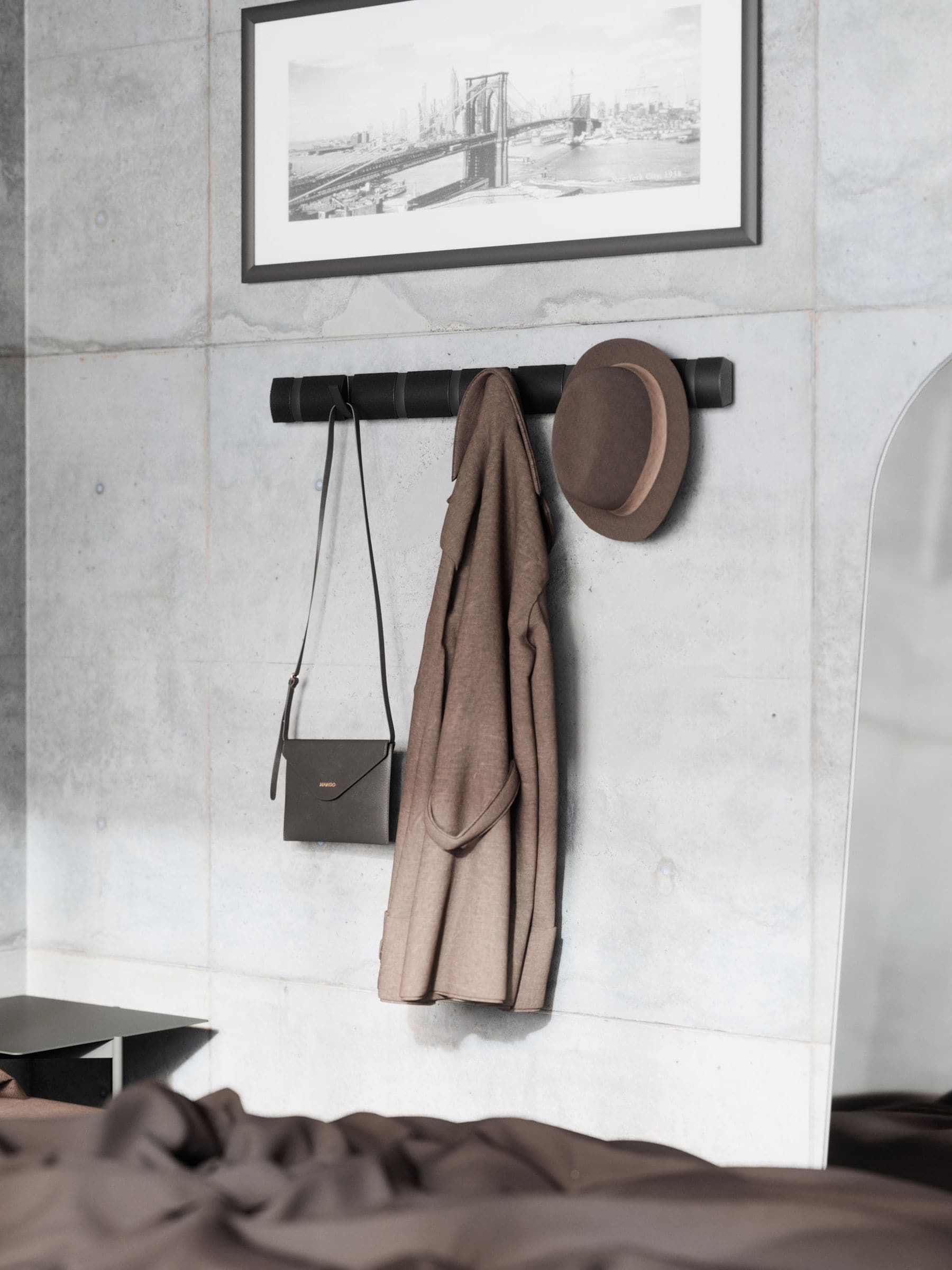 Umbra Black Flip 8 Hook Wall Mounted Coat Rack