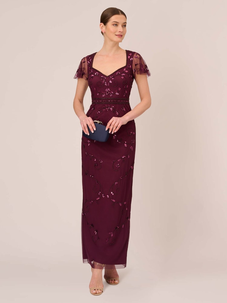Adrianna Papell Red Beaded Long Dress - Image 3 of 6