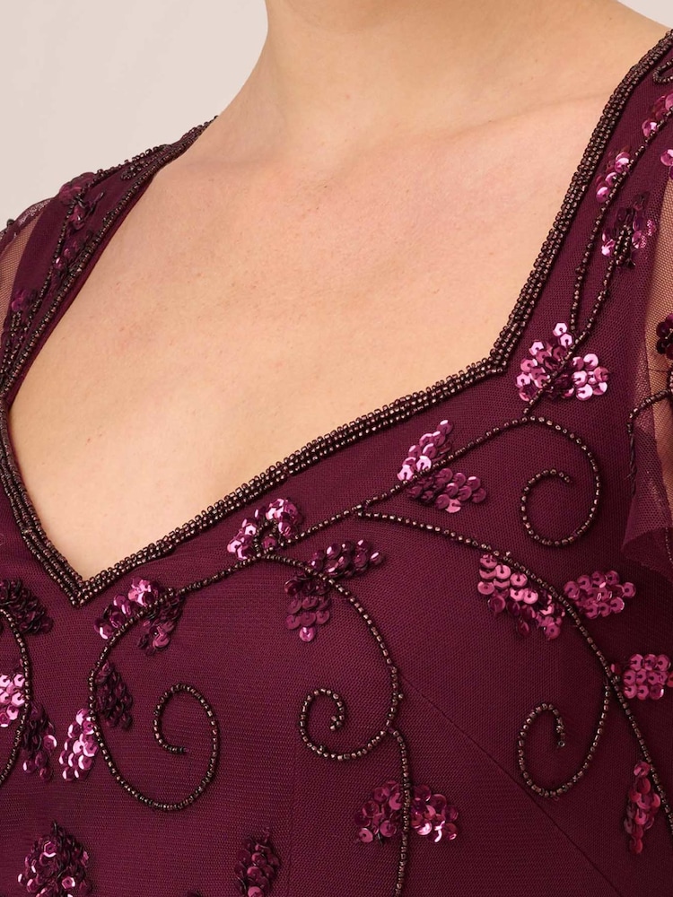 Adrianna Papell Red Beaded Long Dress - Image 4 of 6