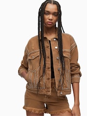AllSaints Brown Bella Studded Jacket - Image 1 of 7