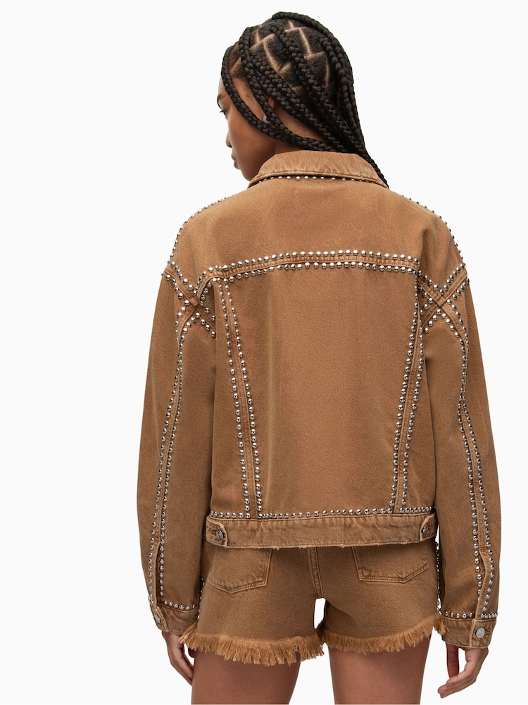 AllSaints Brown Bella Studded Jacket - Image 2 of 7
