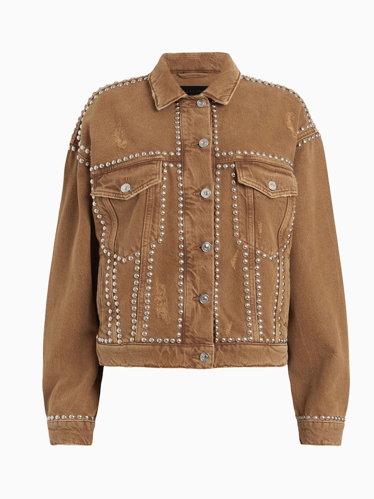 AllSaints Brown Bella Studded Jacket - Image 7 of 7