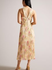 Ted Baker Natural Amerah Tan Cross Front Pleated Midi Dress - Image 2 of 5