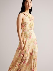 Ted Baker Natural Amerah Tan Cross Front Pleated Midi Dress - Image 3 of 5