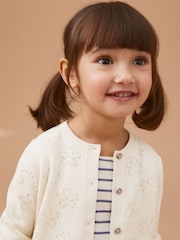 Bež kremna meliran - 100% Cotton Flower Pointelle pletena jopa (3m-10let) - Slika 4 iz 7