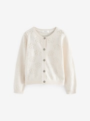 Bež kremna meliran - 100% Cotton Flower Pointelle pletena jopa (3m-10let) - Slika 5 iz 7