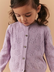 Lila vijolična - 100% Cotton Flower Pointelle pletena jopa (3m-10let) - Slika 1 iz 7