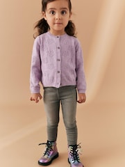 Lila vijolična - 100% Cotton Flower Pointelle pletena jopa (3m-10let) - Slika 3 iz 7