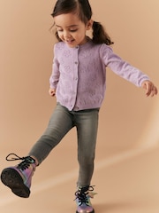 Lila vijolična - 100% Cotton Flower Pointelle pletena jopa (3m-10let) - Slika 4 iz 7