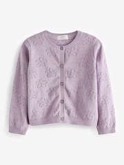 Lila vijolična - 100% Cotton Flower Pointelle pletena jopa (3m-10let) - Slika 5 iz 7
