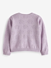 Lila vijolična - 100% Cotton Flower Pointelle pletena jopa (3m-10let) - Slika 6 iz 7