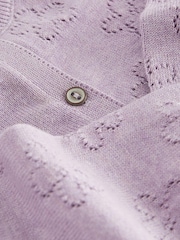Lila vijolična - 100% Cotton Flower Pointelle pletena jopa (3m-10let) - Slika 7 iz 7
