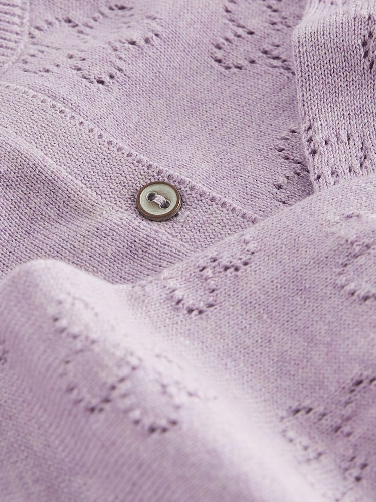 Lila vijolična - 100% Cotton Flower Pointelle pletena jopa (3m-10let) - Slika 7 iz 7