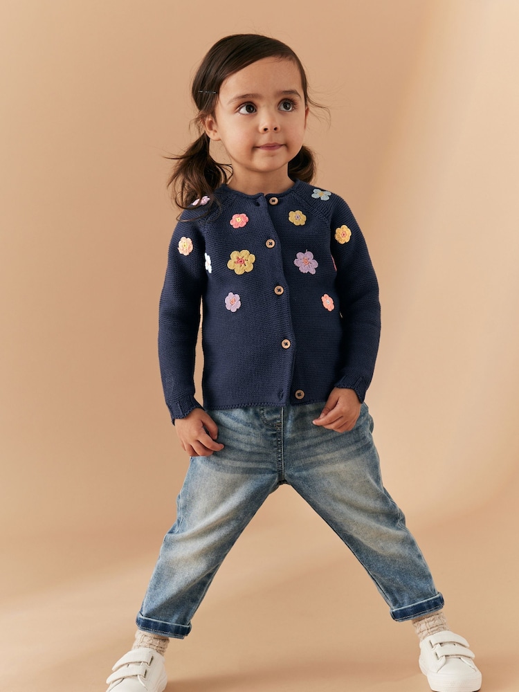 Navy Crochet Flower Cardigan (3mths-7yrs) - Image 2 of 7 Navy Crochet Flower Cardigan (3mths-7yrs) - Image 2 of 7