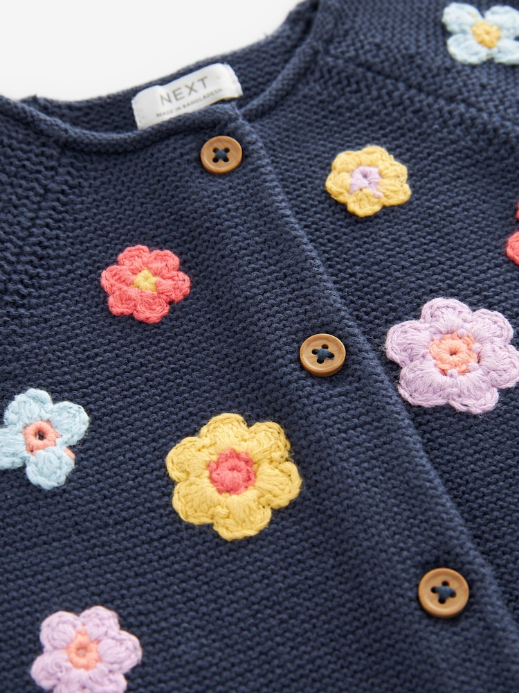 Navy Crochet Flower Cardigan (3mths-7yrs) - Image 7 of 7 Navy Crochet Flower Cardigan (3mths-7yrs) - Image 7 of 7