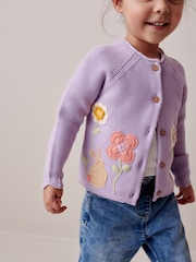 Pink 100% Cotton Crochet Character Cardigan (3mths-7yrs) - Image 1 of 7