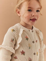 Ecru Cream Marl Broderie Frill Cardigan (3mths-7yrs) - Image 2 of 7