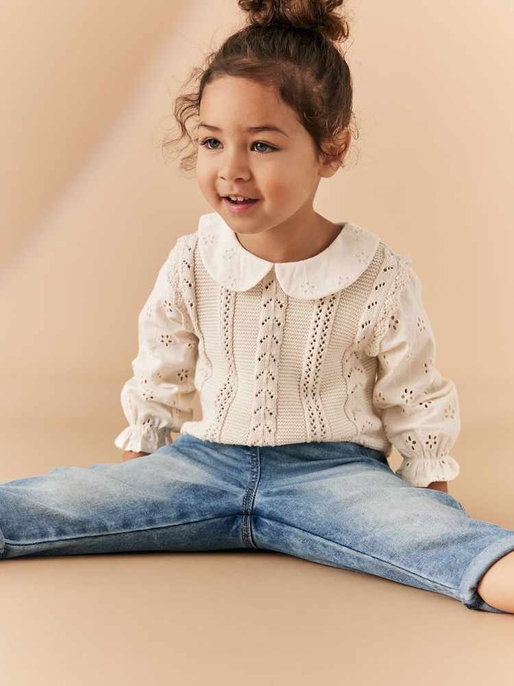 Ecru Marl 100% Cotton Collar Jumper (3mths-7yrs) - Image 1 of 8