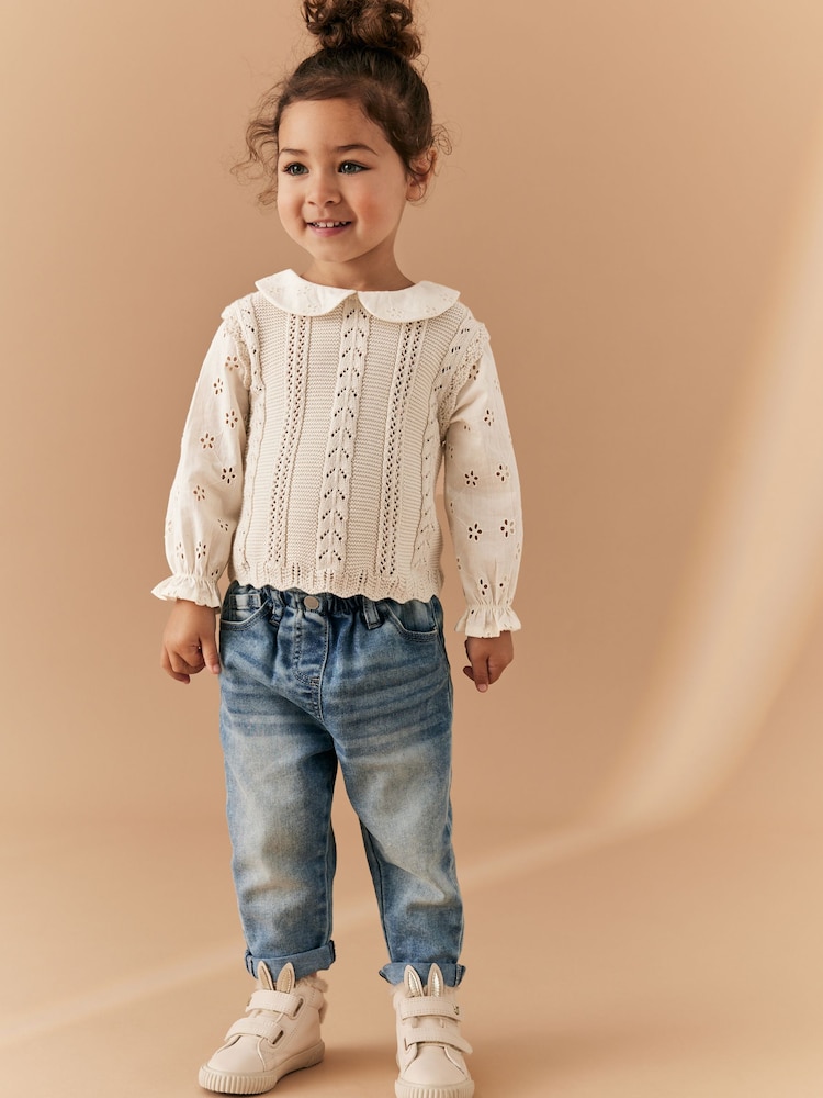 Ecru Marl 100% Cotton Collar Jumper (3mths-7yrs) - Image 2 of 8